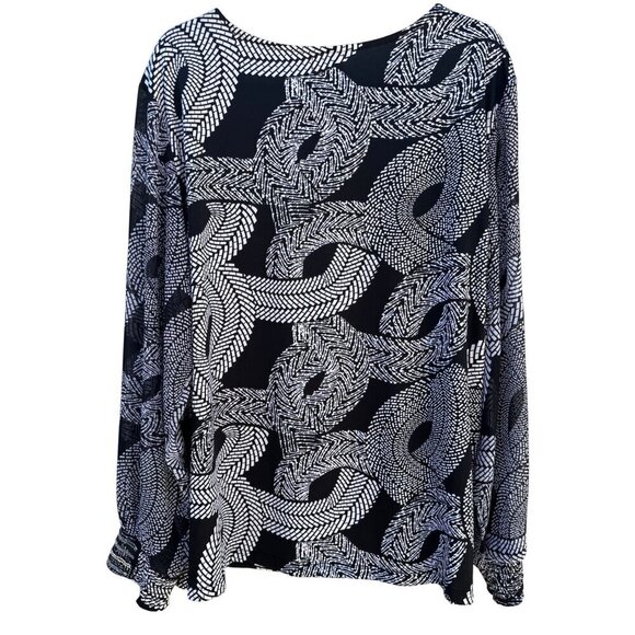 Jaclyn Smith Womens Black & White Patterned Beaded Cuff Long Sleeve Blouse 3X - Picture 7 of 10